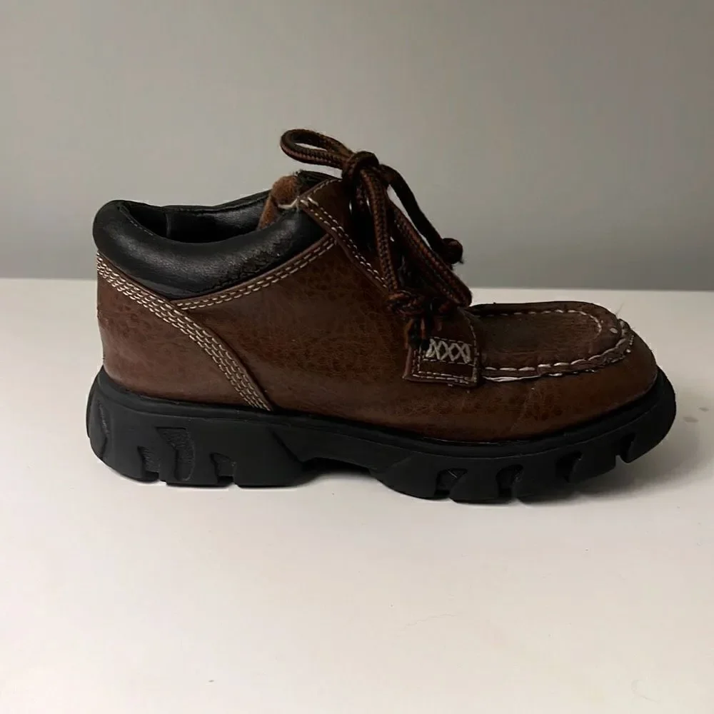 Carter's Toodler Brown Faux Leather Chunky Platform Lace Up Ankle Boot 12-18 Mos